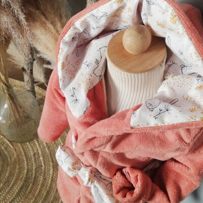 bathrobe for children, 1/3 years, in bamboo fiber - salmon rabbit