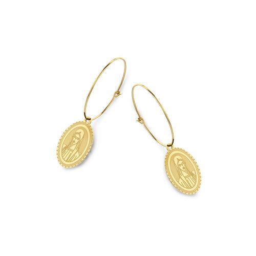 Gold ion plated stainless steel earrings with oval pendants Maria