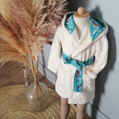 bathrobe for children, 4/5 years, in bamboo fiber - ecru whalebone