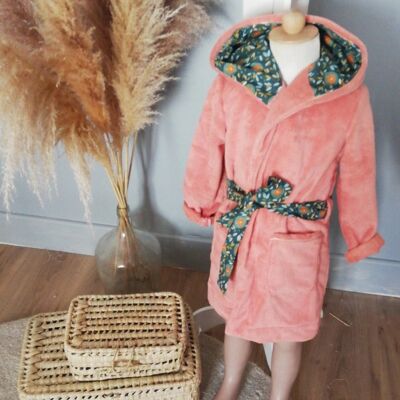 children's bathrobe, 4/5 years, in bamboo fiber - lion salmon