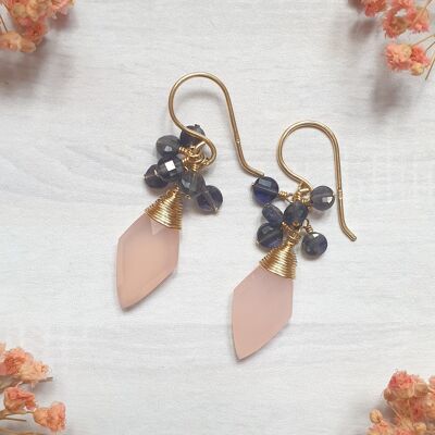 Pink Chalcedony and Iolite Earrings in 14K gold-filled