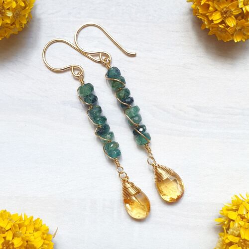 Boucles ornées de Tourmaline et de Citrine en gold-filled 14K