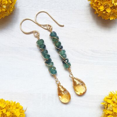 Boucles ornées de Tourmaline et de Citrine en gold-filled 14K