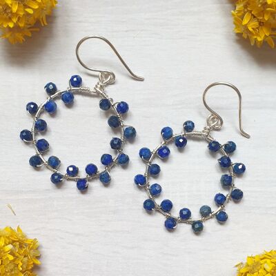 Lapis Lazuli Hoop Earrings in Sterling Silver