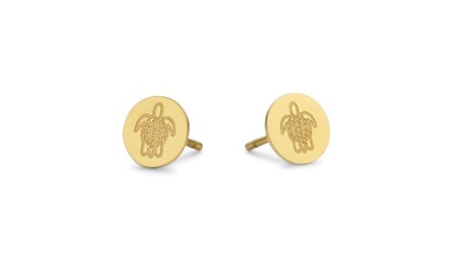 Gold ion plated stainless steel ear studss round turtle