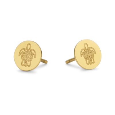 Gold ion plated stainless steel ear studss round turtle