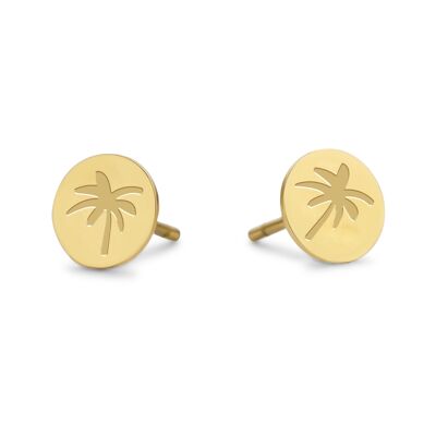 Gold ion plated stainless steel ear studs round palmtree