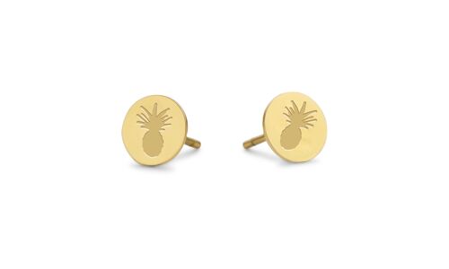 Gold ion plated stainless steel round ear studs pineapple