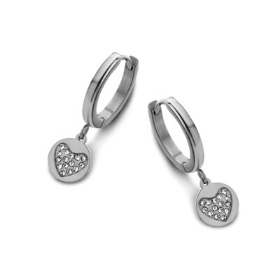 Stainless steel hoops earrings with zirconia heart pendant