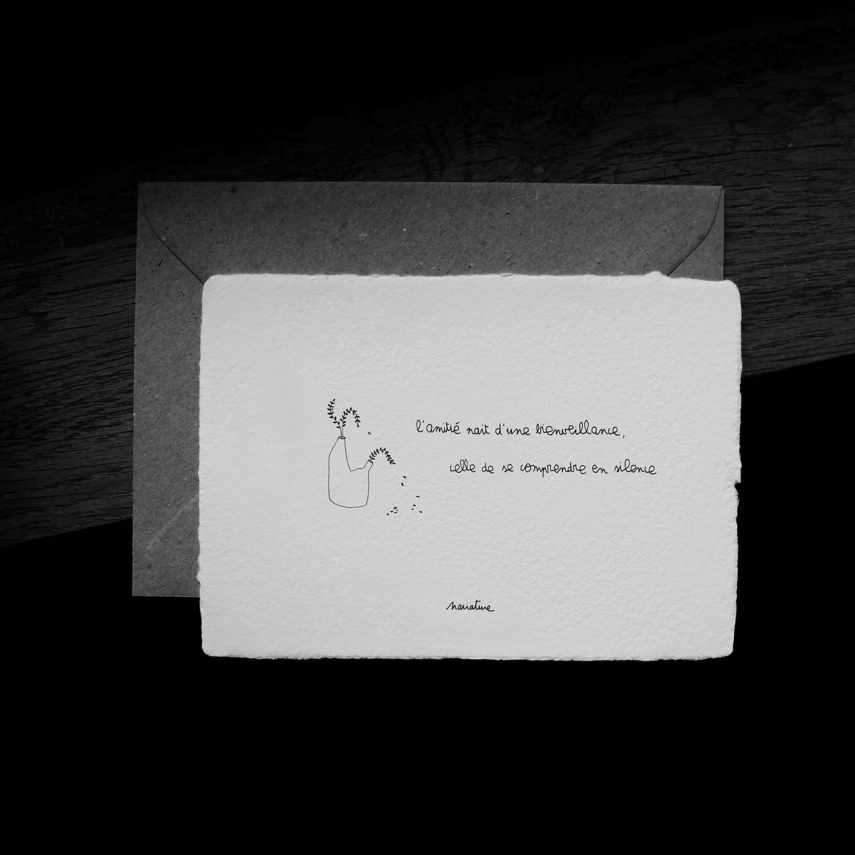 Amitié - carte 10x15 papier fait main et enveloppe recyclée