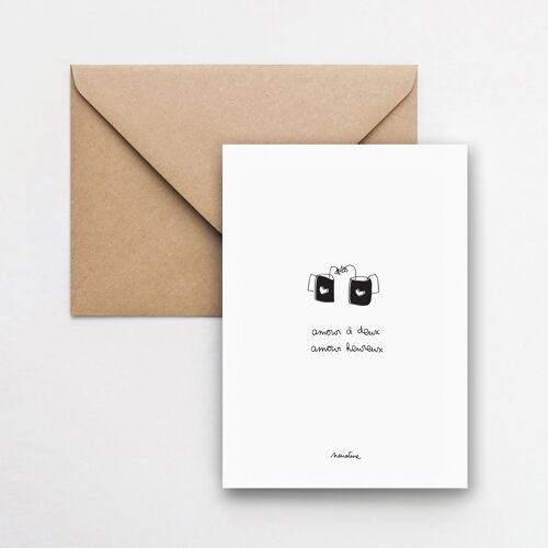 Amour heureux - carte 10x15 papier fait main et enveloppe recyclée