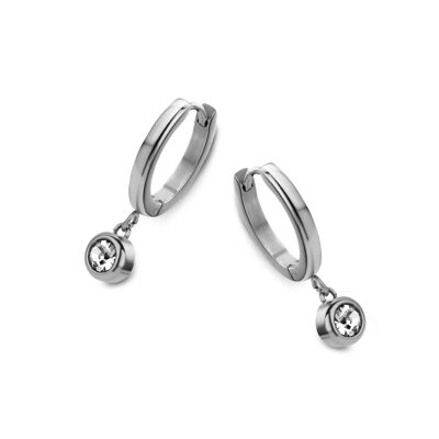 Pendientes de aro de acero inoxidable con colgante de circonitas