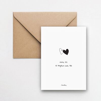 Câlin de coeur - carte 10x15 papier fait main et enveloppe recyclée