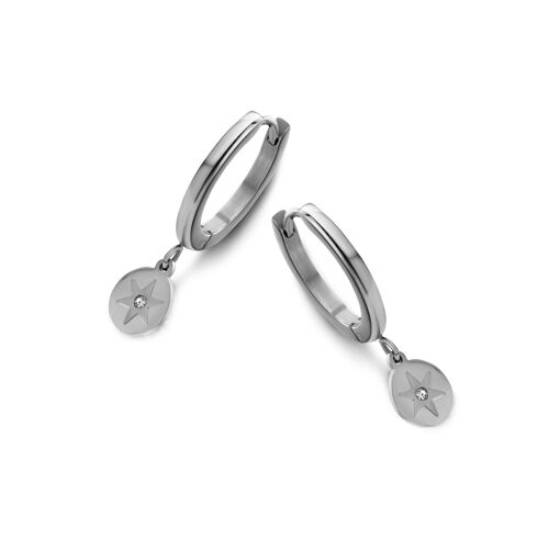 Stainless steel hoops earrings with zirconia round pendant