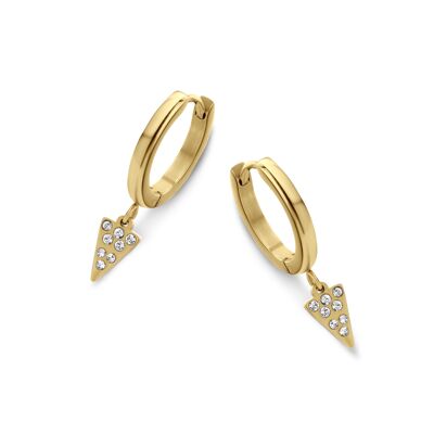 Gold ion plated stainless steel hoops earrings with triangle star zirconia pendant