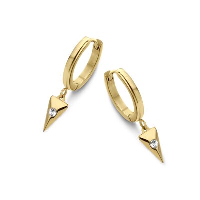 Gold ion plated stainless steel hoops earrings with triangle zirconia pendant