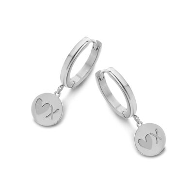 Stainless steel hoops earrings ♥ & X round pendant
