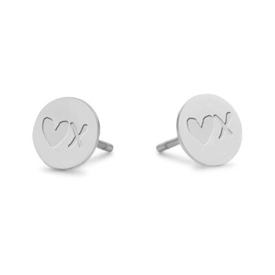 Stainless steel ♥ & X round ear studs