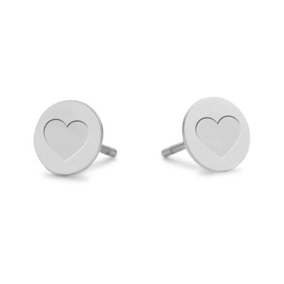 Stainless steel heart round ear studs