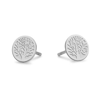 Clous d'oreilles ronds arbre de vie en acier inoxydable 1