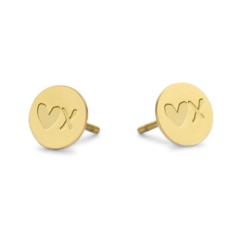 Gold ion plated stainless steel ♥ & X round ear studs
