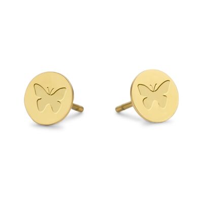 Gold ion plated stainless steel butterfly round ear studs