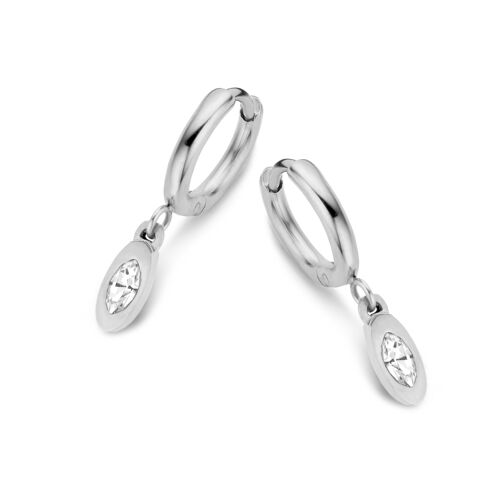 Stainless steel hoops earrings with oval charm Swarovski cristal