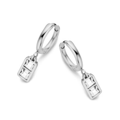 Stainless steel hoops earrings with 2 square Swarovski cristals charm