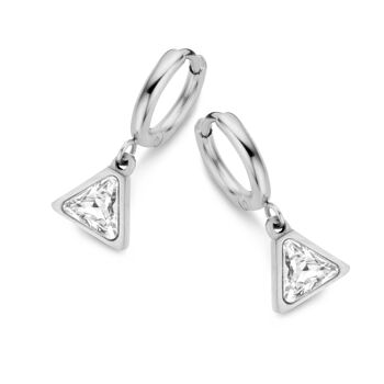 Créoles en acier inoxydable avec breloque triangle cristaux Swarovski 1