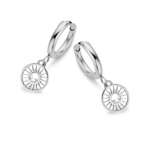Stainless steel hoops earrings with round Swarovski crystals charm