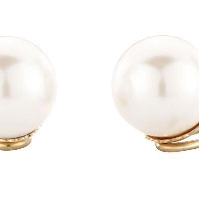 Traveller Clip Earrings white 14mm Pearl gold plated - 801014