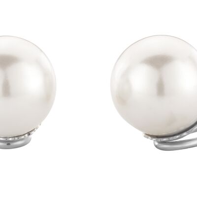Traveller Clip Earrings white 14mm Pearl platinum plated - 801114