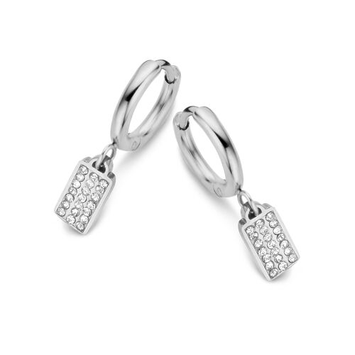 Stainless steel hoops earrings with rectangle Swarovski cristals charm