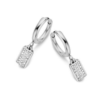 Stainless steel hoops earrings with rectangle Swarovski cristals charm
