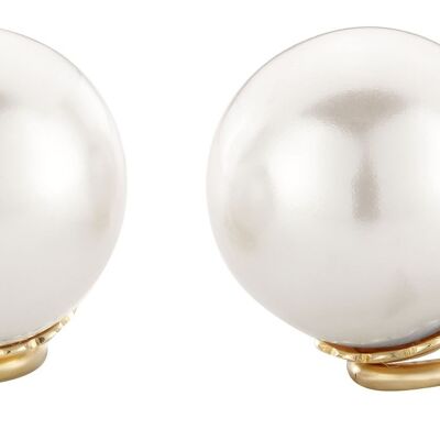 Traveller Clip Earrings white 16mm Pearl gold plated - 801016