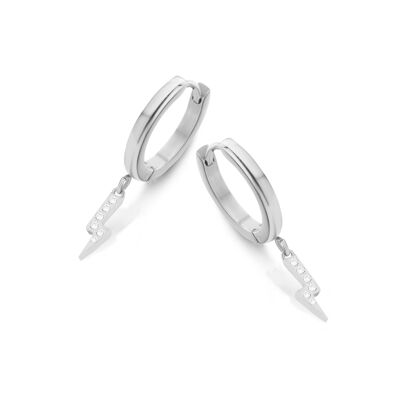 Stainless steel hoops earrings lightning charm with stones