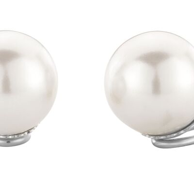 Traveller Clip Earrings white 16mm Pearl platinum plated - 801116