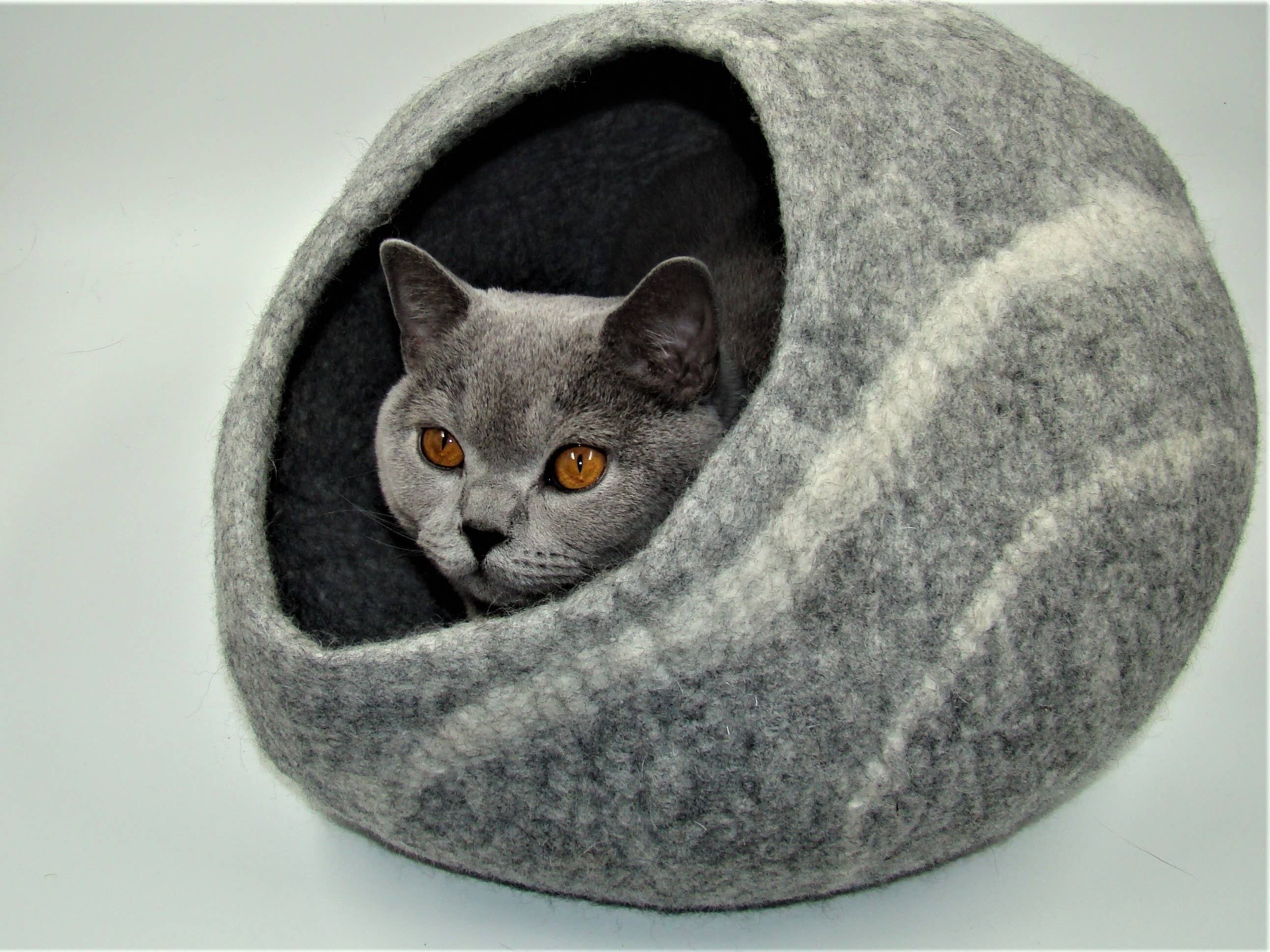 Felted wool shop cat house