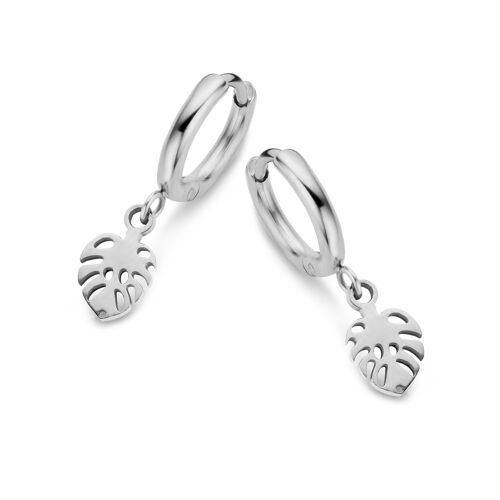 Stainless steel hoops earrings leaf charm