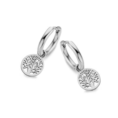 Stainless steel hoops earrings with tree of life charm