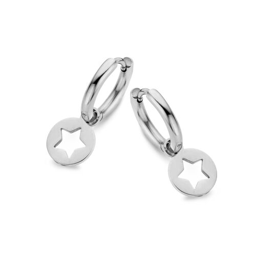 Stainless steel hoops earrings with round open star charm
