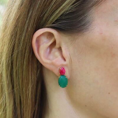 Boucles d'oreilles grenat et quartz vert