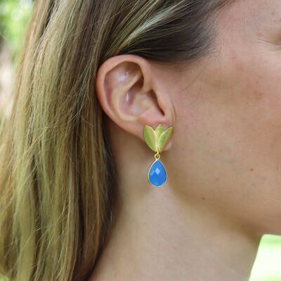 Boucles d'oreilles fleur de quartz bleu