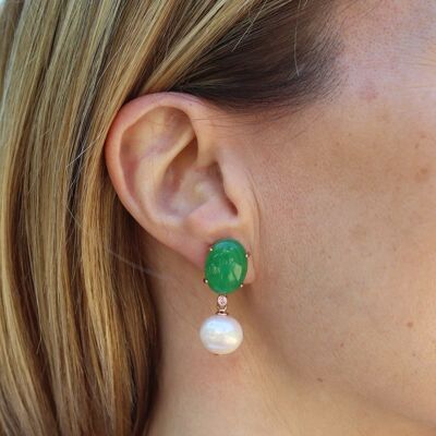 Pendientes jade y perla