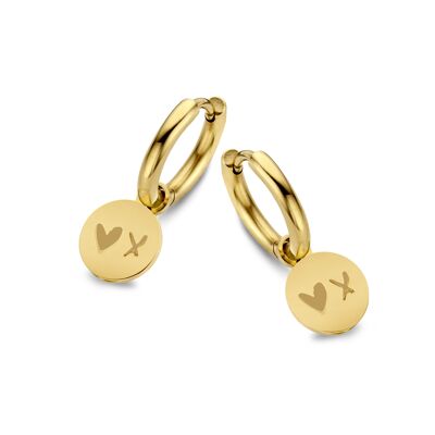 Gold ion platedtainless steel hoops earrings ♥ & X round pendant
