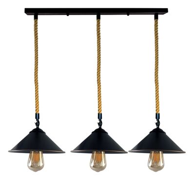 3 Head Rechteck Vintage Retro Industrial Loft Cone Hanf Anhänger Deckenleuchte Retro Lampe~2398 - ja