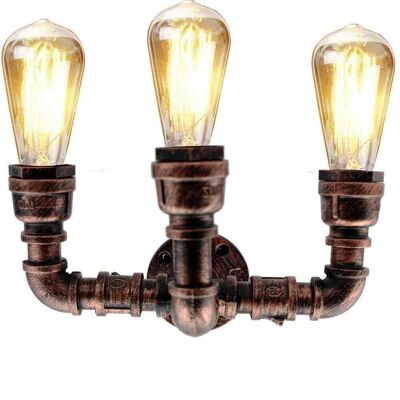 Retro Industrie Wandleuchte Vintage Eisen Rustikal Rot Wasserrohr Lampen E27 Loft Light LEDSone DE~2385 - Ja