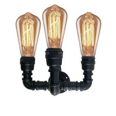 Retro Industrie Wandleuchte Vintage Eisen Schwarz Wasserrohr Lampen E27 Loft Light LEDSone DE~2384 - Ja