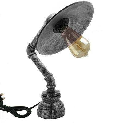Moderne industrielle Retro-Stil-Stahlrohr-Schreibtisch-Tischlampe mit flachem Schirm LEDSone DE~2376 - Gebürstetes Silber - Ja