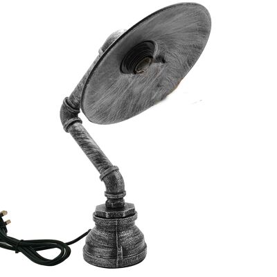 Moderne industrielle Retro-Stil-Stahlrohr-Schreibtisch-Tischlampe mit flachem Schirm LEDSone DE~2376 - Gebürstetes Silber - Nein